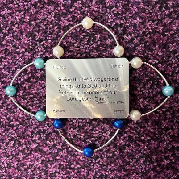 Gift of Love Blessing Bracelet Cream/pearl stretchy scripture card Small 6"-6.5" - Picture 7 of 7